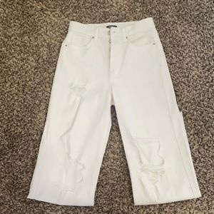 white high waisted straight leg jeans